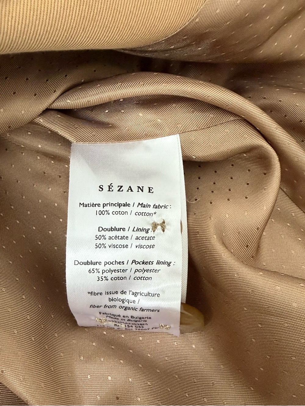 Sezane Scott Trench Coat Camel. - Size 36 - Picture 8 of 9